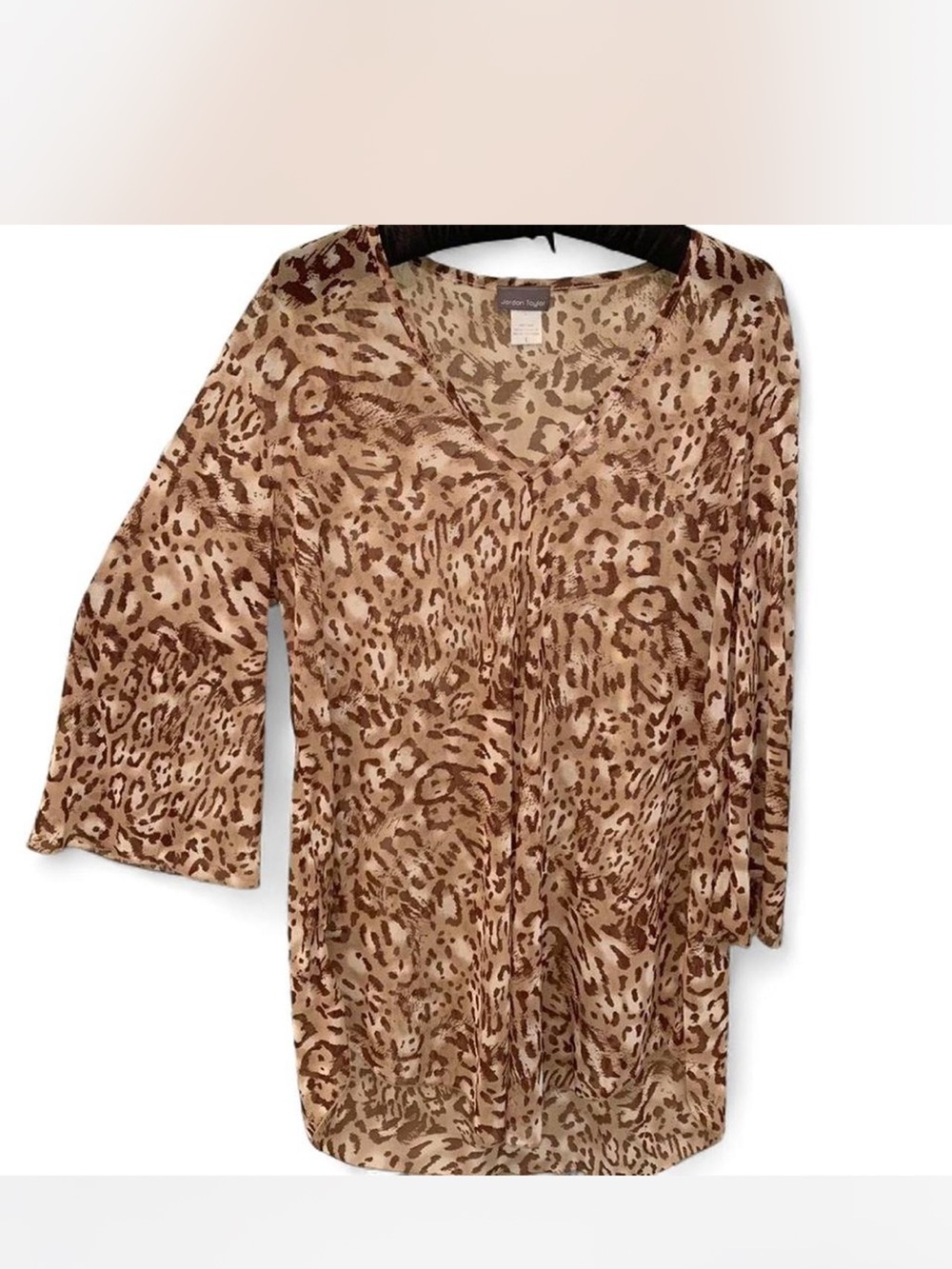 Sheer Coquette Jordan Taylor Brown Leopard Print V-Neck Swim Coverup size L